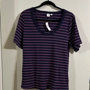 GAP Navy Tee with Pink and White Stripes